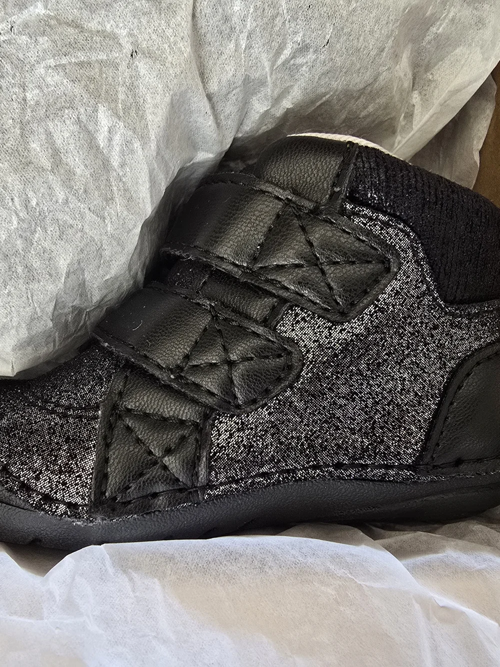Stride Rite Black Glitter Hook-and-Loop Baby Boots Sneakers